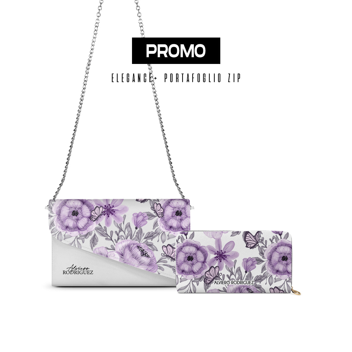Promo Elegance + Portafoglio Zip Bianco Butterfly Violet