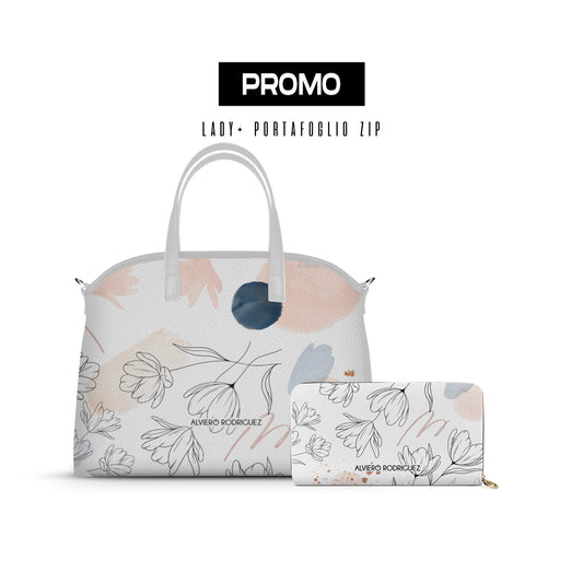 Promo Lady + Portafoglio Zip Bianco Art of flowers
