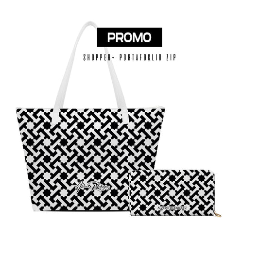 Promo Maxi Shopper + Portafoglio Zip Bianco Essential Line Black
