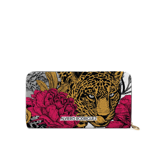 Portafogli Zip Bianco Floral Leopard