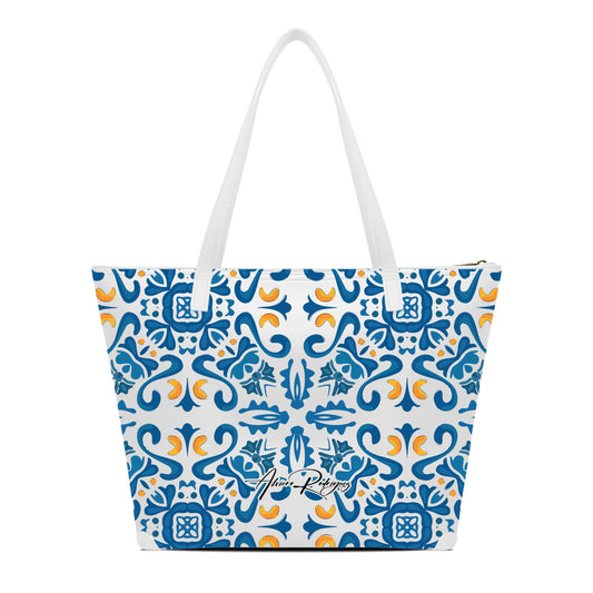 SHOPPER MAXI BIANCA BLU MAIOLICHE
