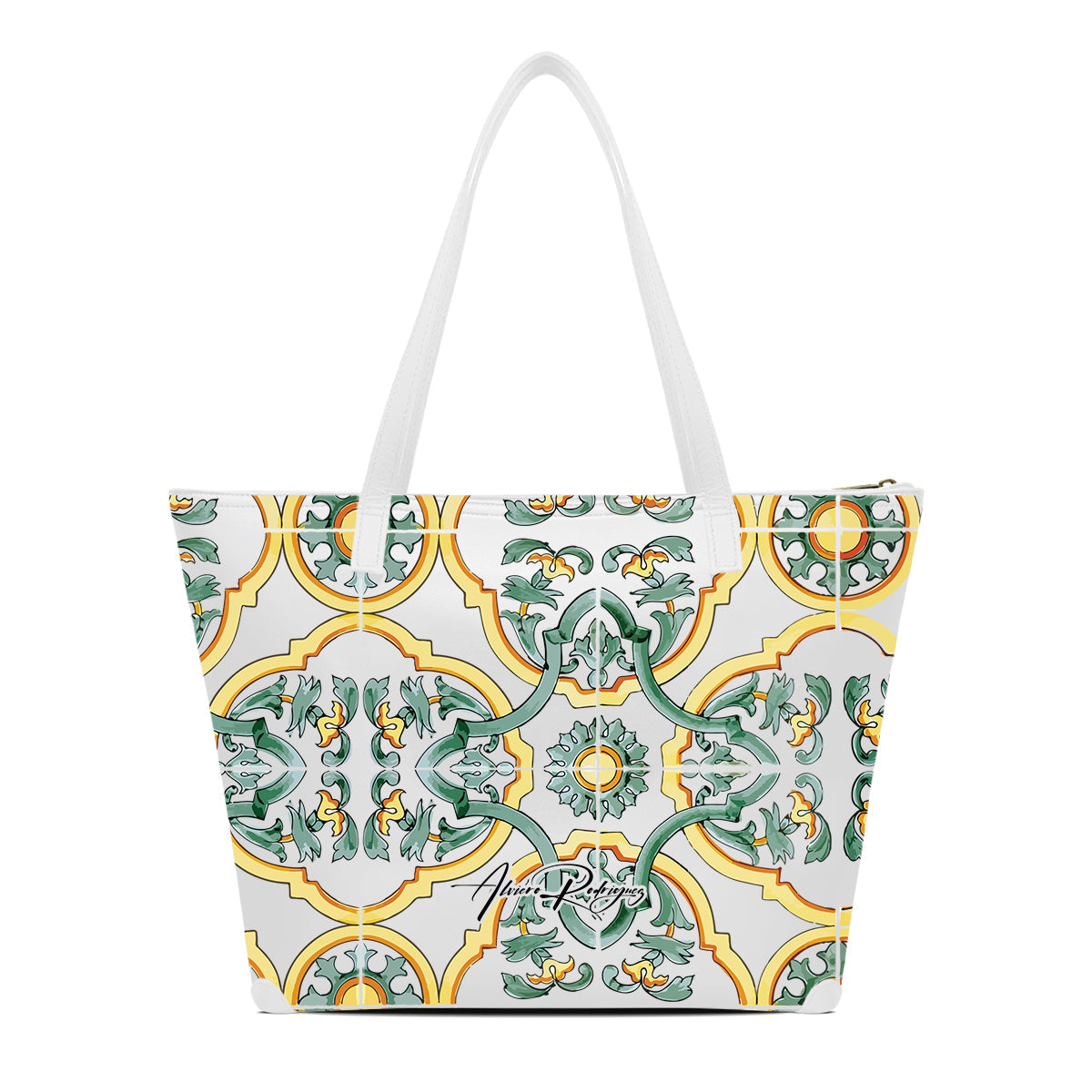 SHOPPER MAXI BIANCA MAIOLICHE GIALLE